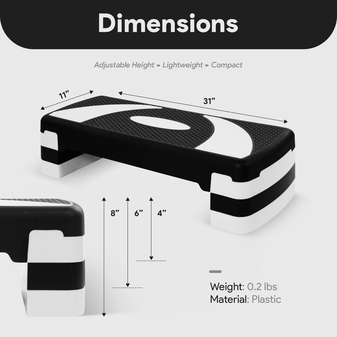 BalanceFrom Fitness Lightweight Portable Adjustable Height Workout Aerobic Stepper Step Platform Trainer with Raisers, Black/White