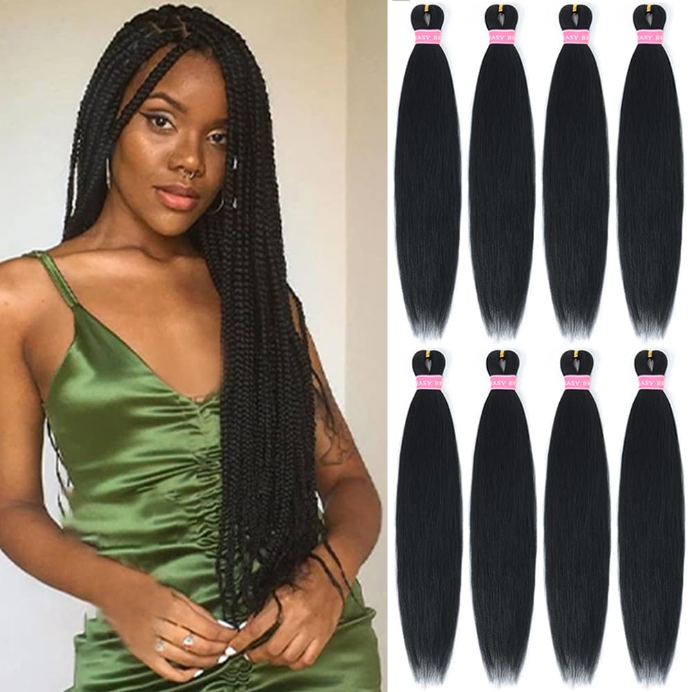 Aqinbel Braiding Hair Pre Stretched, 26 Inches 8 Packs Black Braiding Hair Professional Itch Free Synthetic Hair Braids Yaki Tex