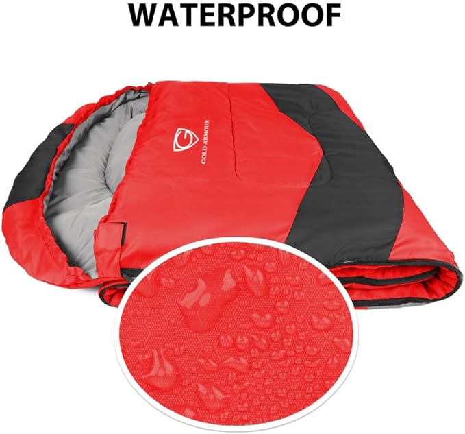 Gold Armour Sleeping Bags for Adults Cold Weather & Warm - Backpacking Camping Sleeping Bag for Kids 10-12, Girls, Boys - Lightweight Compact Camping Essentials Gear Accessories, Right Zipper