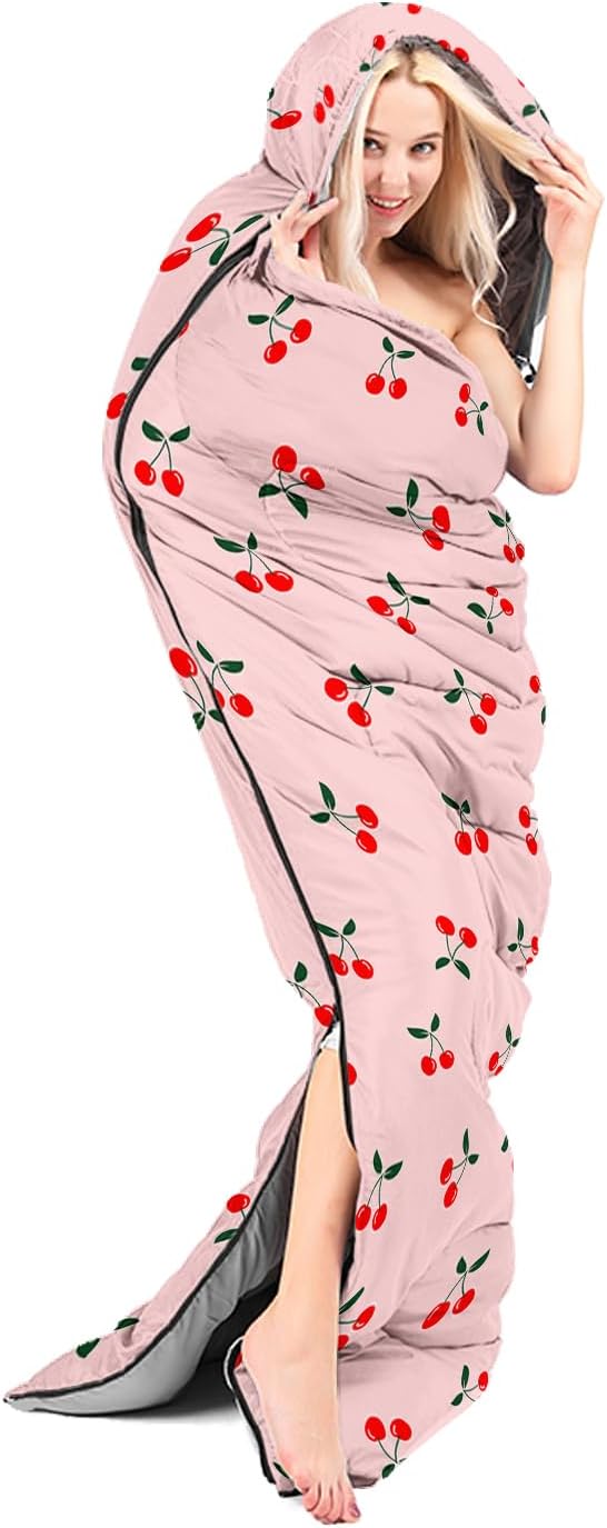 AILONEN Kids Floral Cat Camping Sleeping Bags,Lightweight & Waterproof,3 Season Warm & Cool Weather,Kawaii Kitten Sleeping Bags for Girls Adults,Travelling,Outdoors