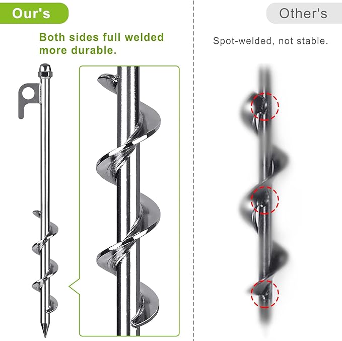 12 Inch Ground Anchors, 4 Pcs Heavy Duty Tent Stakes, Easy to Install and Reusable, for Camping Tents, Trampolines, Sheds, Swing Sets, Securing Animals