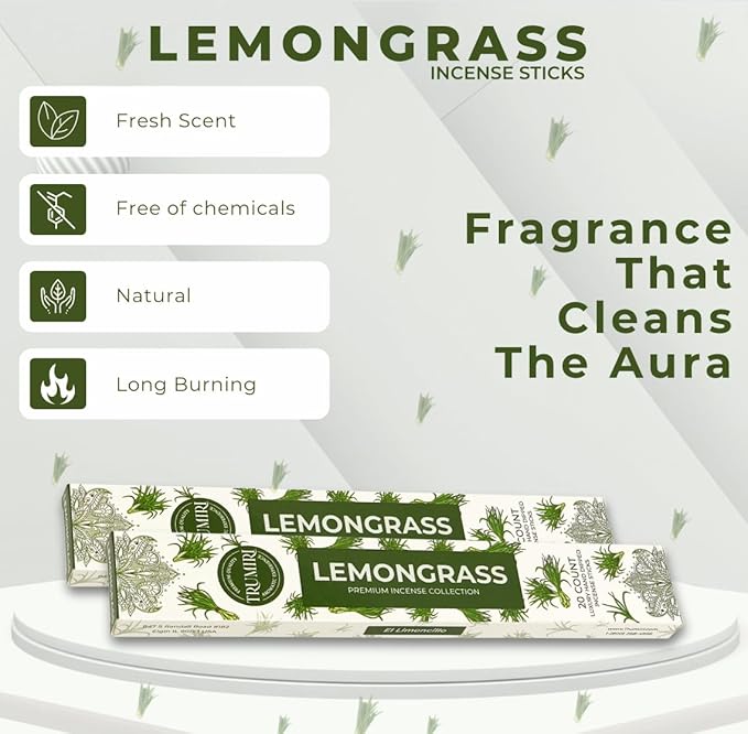 Lemongrass Incense Sticks for Backyard Patio - Total 40 Insence-Sticks - Dual Pack of 20 Insense - Inciensos - Inscents - Natural Non Toxic Ingredients - Incents - Incence - Inscense - Insents