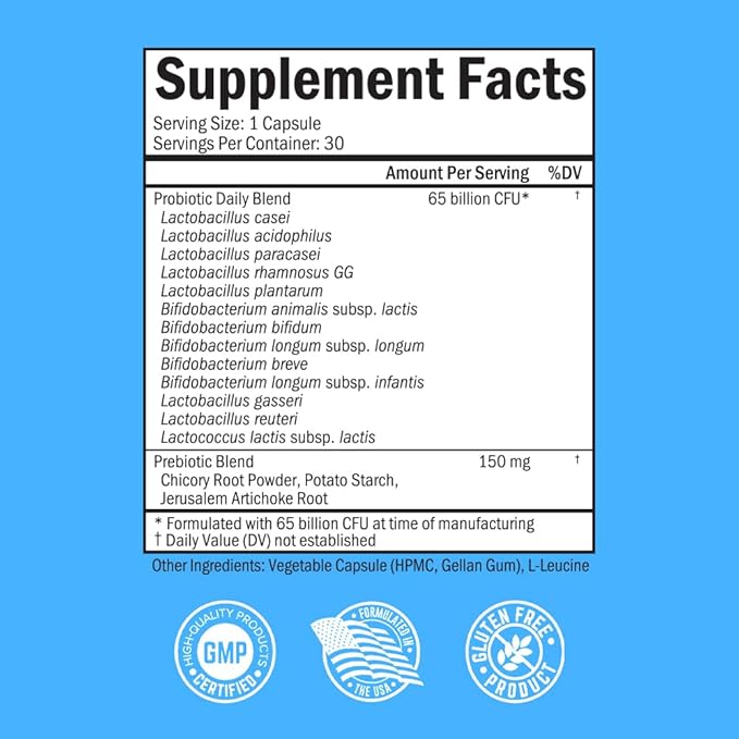 65 Billion CFU Daily Probiotic Supplement (1 Month Supply) Plus Turmeric Curcumin with Black Pepper Extract 1500mg Complex (Trial Size)