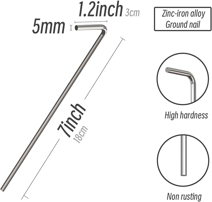 6 Pack Tent Stakes Pegs, 7’’ Metal Garden Stakes Spike, Tent Camping Pegs for Gardening & Canopies, Outdoor Christmas Decorations