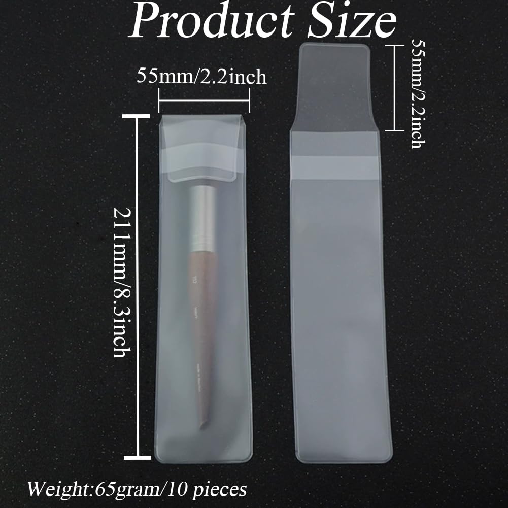 10Pcs 55x211cm/2.2x8.3 inch Translucent Frosted EVA Makeup Brush Guard Protectors Make Up Brush Holding Pouch Organizer Cosmetic Brushes Pen Portable Bags for Travel Home Use (Not Include Brushes)
