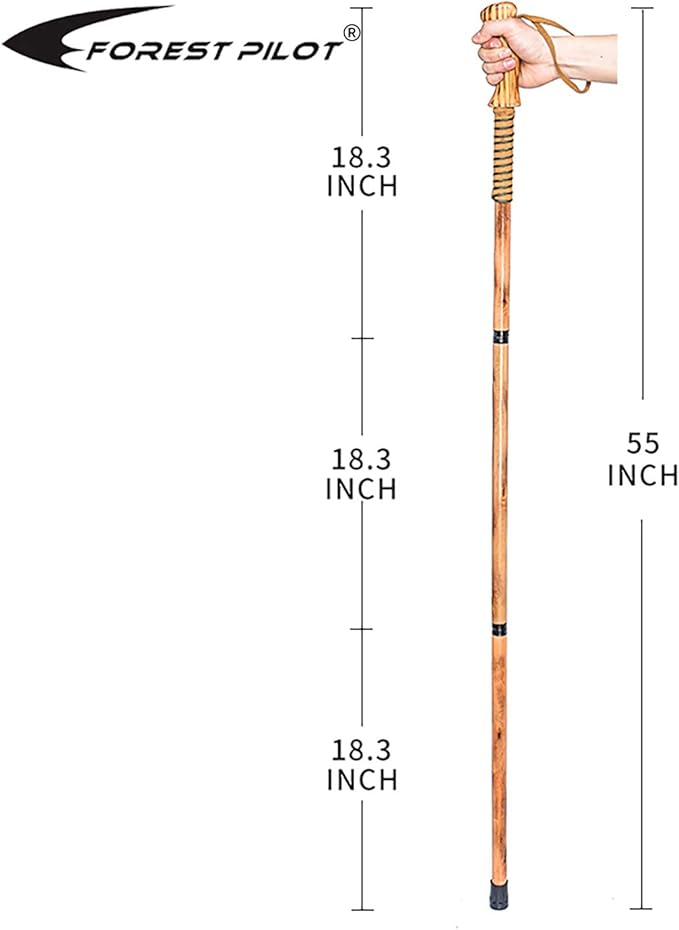 3-pc Detachable Hardwood Walking Stick Pine Handle with Compass (Nature Color, 55 Inches, 1 Piece)