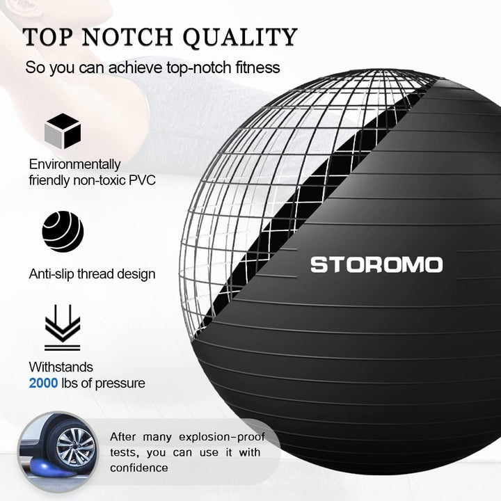 STOROMO Exercise Ball,Yoga Ball(with Exercise Tutorial)，Extra Thick Non-Slip,Holds 2500 lbs, Workout Ball for Pregnancy Birthing and Balance Stability (Black, 85cm/33.4in)