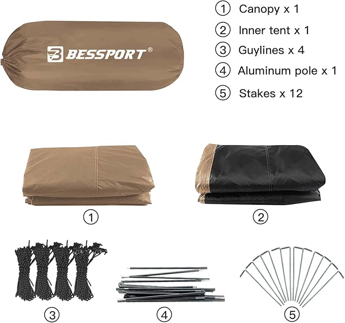 Bessport Camping Tent for 2-3 Person, Lightweight Backpacking Tent Waterproof Windproof Two Doors Easy Setup Double Layer Outdoor Tents for 3 to 4 Seasons, Suitable for Outdoor,Hiking,Camping