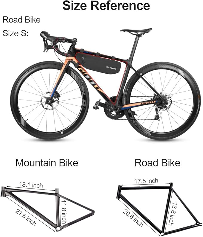 ROCK BROS Bike Frame Bag Waterproof Bike Triangle Bag Bicycle Under Top Tube Bag Corner Pouch Storage Bag Approx. 3 Litres for Cycling Accessories