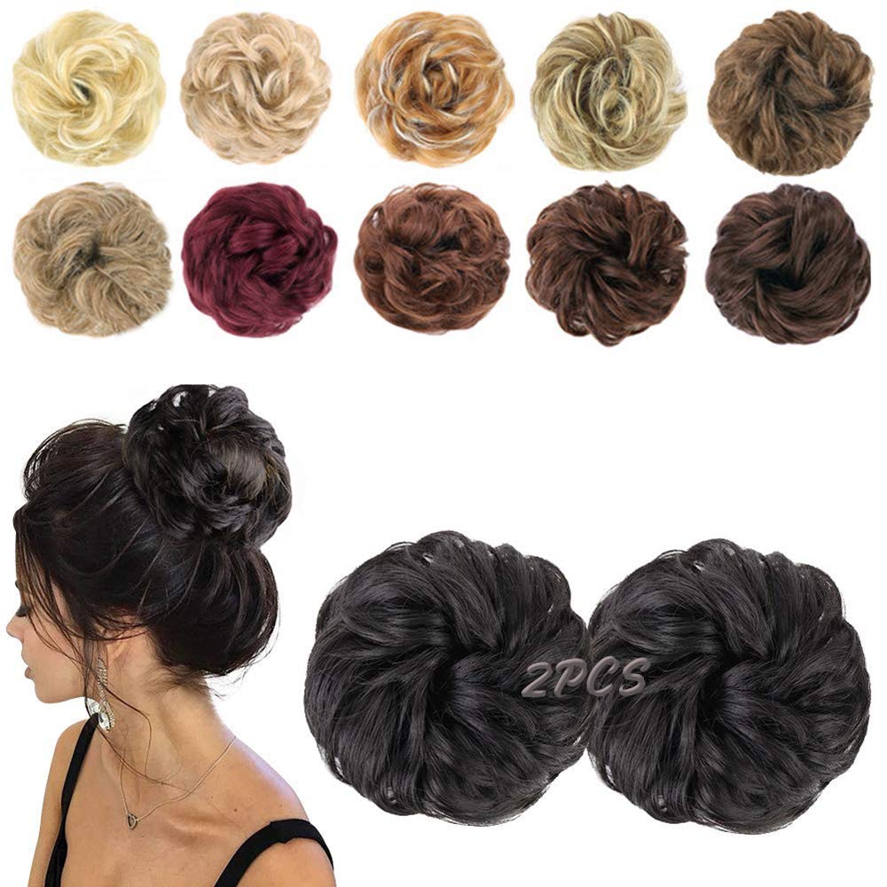 Morica 1Pcs Messy Hair Bun Hair Scrunchies Extension Curly Wavy Messy Synthetic Chignon For Women (Natural Black#)