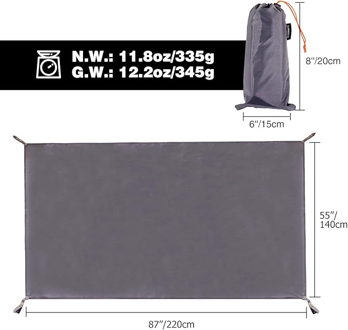 REDCAMP Lightweight Tent Footprint for 1-2 Person Tent, 87"x55" Multifunctional Waterproof Camping Tarp for Outdoor Hiking