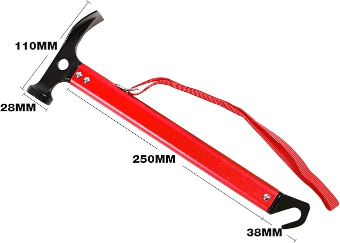 REDCAMP Aluminum Camping Hammer with Hook, 12" Portable Lightweight Multi-Functional Tent Stake Hammer for Outdoor,Black/Red/Orange/Blue