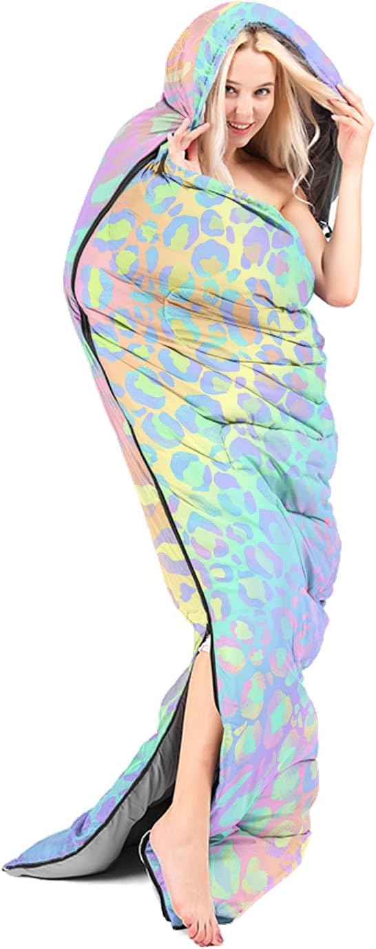 AILONEN Kids Floral Cat Camping Sleeping Bags,Lightweight & Waterproof,3 Season Warm & Cool Weather,Kawaii Kitten Sleeping Bags for Girls Adults,Travelling,Outdoors