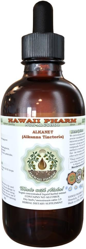 Alkanet Alcohol-Free Liquid Extract, Alkanet (Alkanna Tinctoria) Dried Root Glycerite Hawaii Pharm Natural Herbal Supplement 4 oz