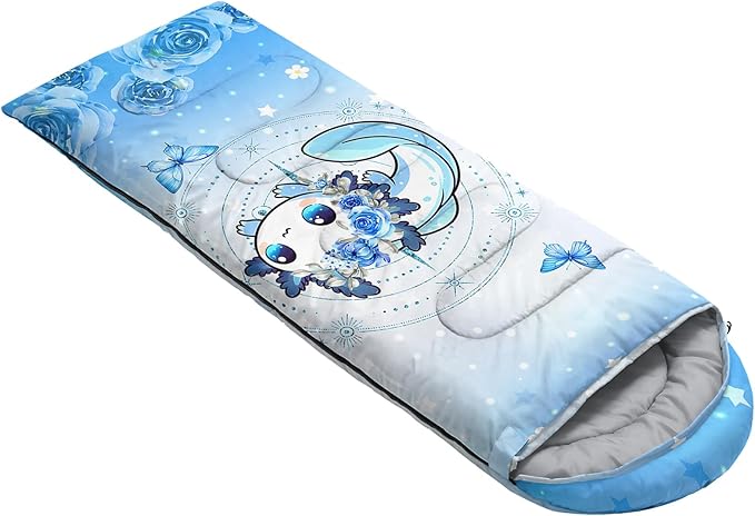 AILONEN Kids Floral Cat Camping Sleeping Bags,Lightweight & Waterproof,3 Season Warm & Cool Weather,Kawaii Kitten Sleeping Bags for Girls Adults,Travelling,Outdoors