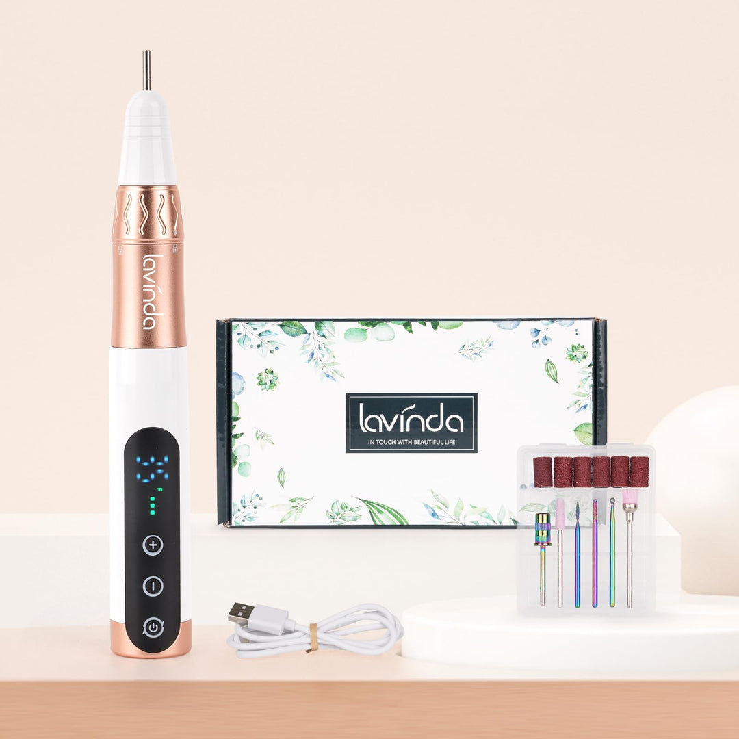 Lavinda Nail Drill,Cordless Electric Nail Drill Professional 35000RPM Electric Nail File Set for Acrylic Gel Dip Powder Nails,Portable Rechargeable Nail Drill Machine Manicure and Pedicure Kit