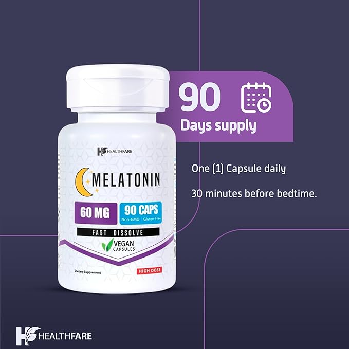 Melatonin 60mg | 90 Tablets | Vegetarian Formula | Non-GMO | Gluten-Free | Unflavored | Made in The US (2-Pack of 60)
