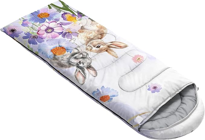 AILONEN Kids Floral Cat Camping Sleeping Bags,Lightweight & Waterproof,3 Season Warm & Cool Weather,Kawaii Kitten Sleeping Bags for Girls Adults,Travelling,Outdoors