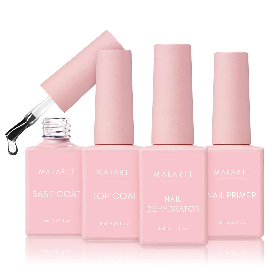 Makartt Gel Nail Polish Gel Top Coat & Base Coat Set With Nail Primer And Nail Prep Dehydrator(8Ml)