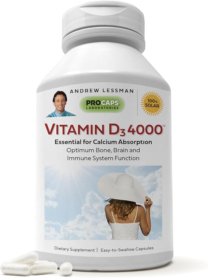 ANDREW LESSMAN Vitamin D3 4000 IU 720 Capsules - High Potency, Essential for Calcium Absorption, Supports Bone Health, Healthy Muscle Function, Immune System, More. Small Easy to Swallow Capsules