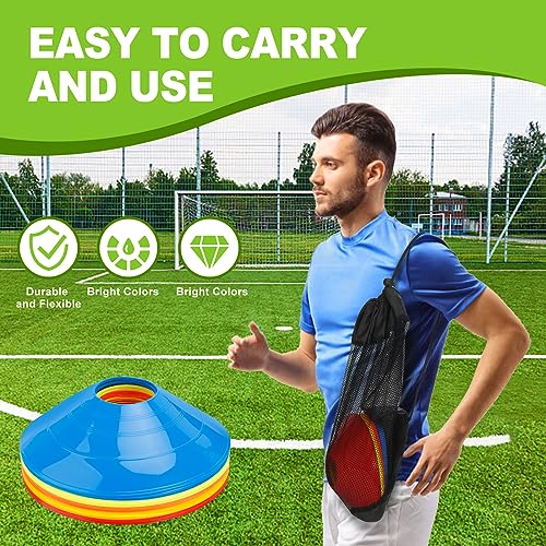 Ashsajkd Orange Soccer Cones(Set of 50)-Agility Soccer Cones,Disc Soccer Cones with Carry Bag & Strap,Flexible & Heavy Duty, Cones for Sports Training, Football,Basketball, Indoor& Outdoor Activities