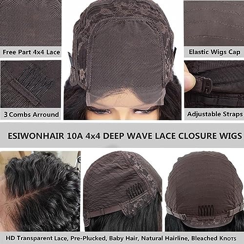 20Inch Deep Wave Glueless Lace Front Wigs Human Hair for Black Women Wet and Wavy Brazilian Virgin Wear and Go Curly HD Transparent 4×4 Lace Closure Wigs Pre Plucked with Baby Hair