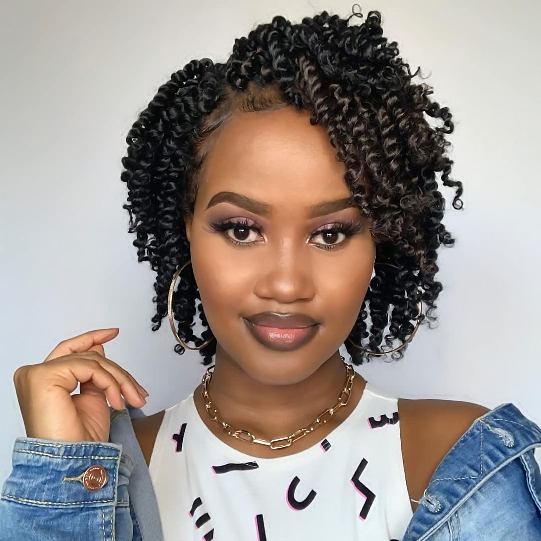 The BOHOBABE Pre-twisted Passion Twist Crochet Hair 8 Inch Short Pre-looped Crochet Passion Twist Braiding Hair 8 Packs (1#) 1#(Jet Black)