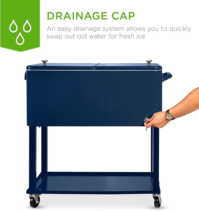 Best Choice Products 80-Quart Outdoor Steel Rolling Cooler Cart w/Ice Chest, Bottle Opener, Catch Tray, Drain Plug, Locking Wheels