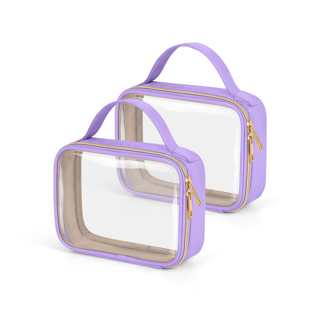 Wedama TSA Approved Toiletry Bag, 2 Pack Clear Makeup Bags with Handles, Quart Size PVC Clear Cosmetic Bags for Women and Men, Carry on Airport Airline Compliant Bag, Purple