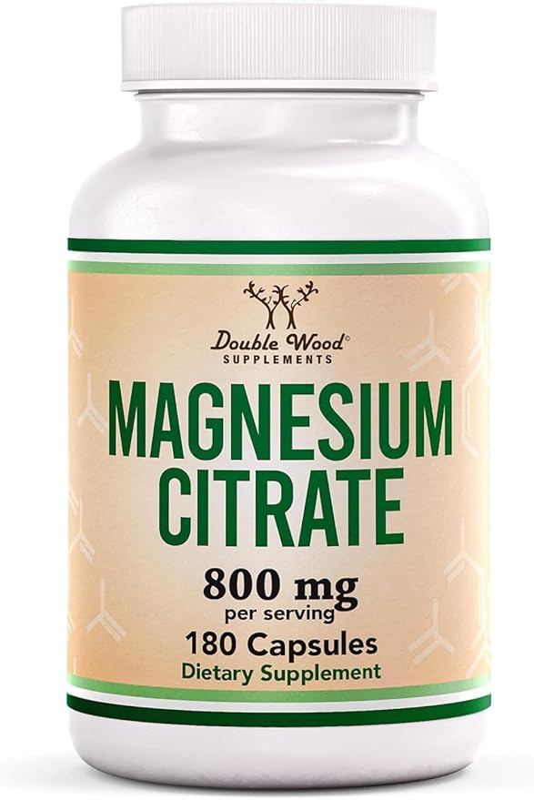 Magnesium Citrate 800mg, 180 Capsules, Digestion & Constipation Support, Vegan Safe, Non-GMO, Double Wood Supplements