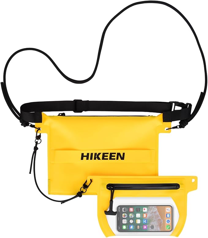 Hikeen 2 in 1 Waterproof Dry Bag with Screen Touch, IP68 Small Dry Bag Removable to Keep Phone Wallet Safe and Dry for Beach Swimming Kayaking Boating (Yellow)