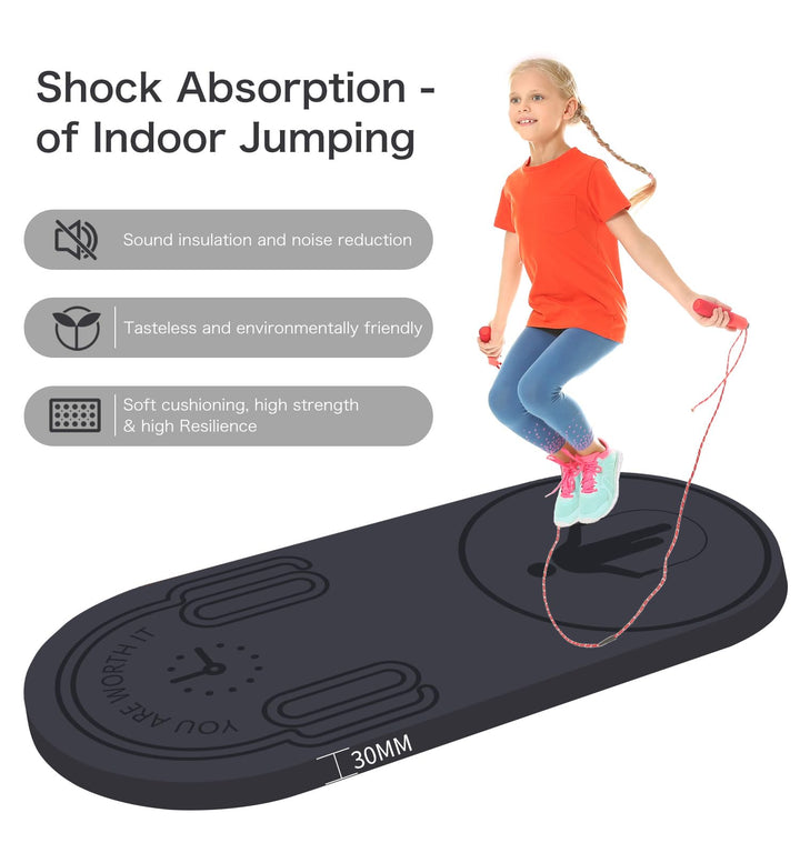 LERYG 8/20/30mm Jump Rope Mat Fitness Exercise Mat Durable, Non-Slip, Workout Mats with Jump Rope & Carrying Bag for Home Gym Flooring in Grey(55"x 24")