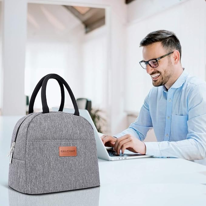 BALORAY Lunch Bag for Women Men Insulated Lunch Box for Adult Reusable Lunch Tote Bag for Work, Picnic or Travel (Grey)