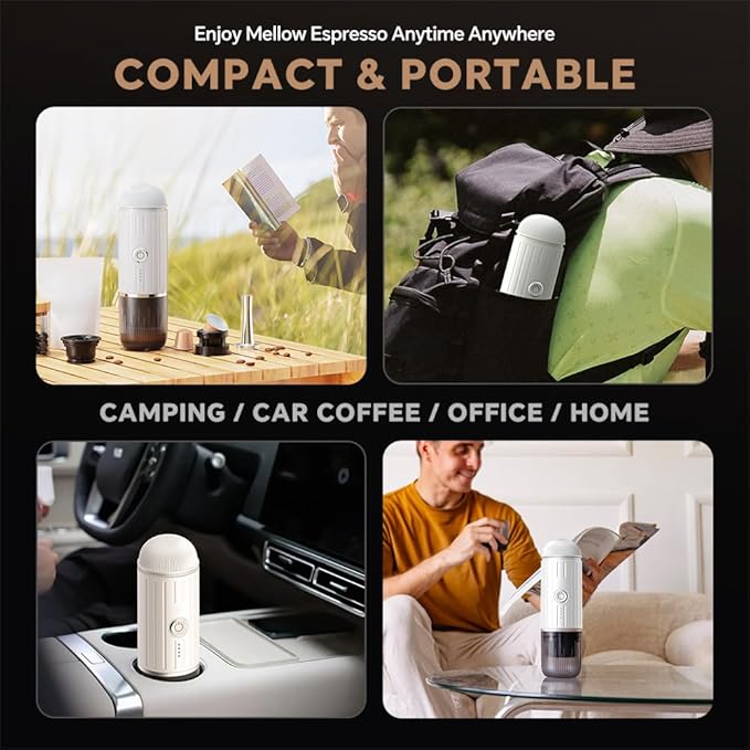 BENFUCHEN Portable Electric Espresso Machine, Self-Heating Mini Electric Espresso Maker For Ground Coffee & NESPRESSOpods, 19 Bar Mini Coffee Maker On the Go For Travel Camping Hiking RV Office, White