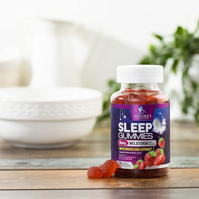 Sleep Gummy 8mg Melatonin - Extra Strength Sleep Support with 20mg Passiflora, Natural Sleeping Gummies for Adults, Vegan & Non-GMO, Melatonin Supplement for Restful Sleep Women & Men - 60 Gummies