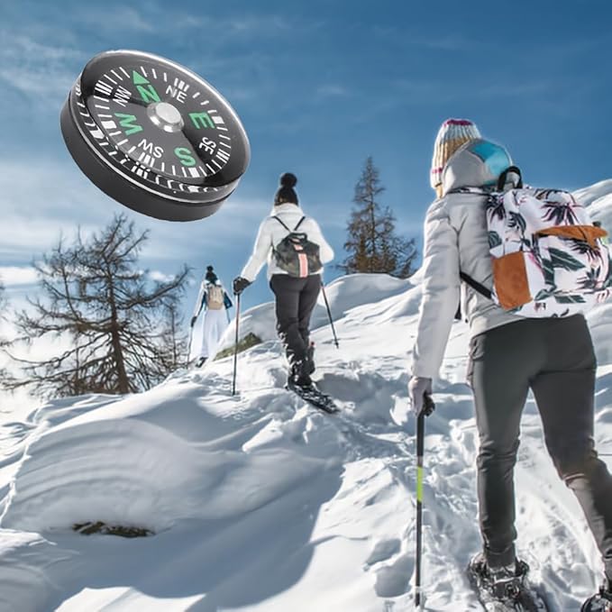 Mini Survival Compass, 12pcs Black Outdoor Pocket Button Compass for Camping Hiking