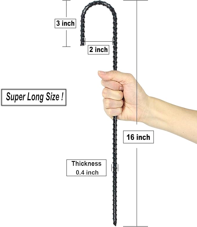 16 Inch Ground Rebar Stakes, J Hook Extra Heavy Duty Rust Proof Coated Steel Ground Anchors with Chisel Point End for Camping Tent and Canopy Tent (24)