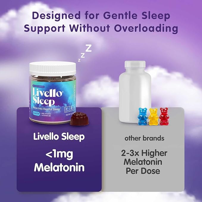 Livello Sleep Wild Berry Gummies - 30 Servings Natural Sleep Support with 5-HTP, Melatonin, and Vitamin B6 for Peaceful Night, Vegan & Gluten-Free