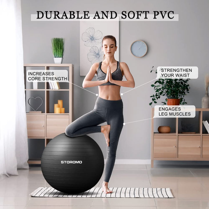 STOROMO Exercise Ball,Yoga Ball(with Exercise Tutorial)，Extra Thick Non-Slip,Holds 2500 lbs, Workout Ball for Pregnancy Birthing and Balance Stability (Black, 85cm/33.4in)