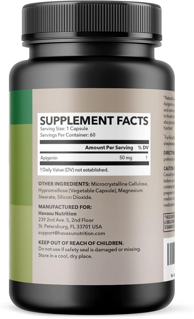Apigenin Capsules 50mg - 60 Count, Vegan, Non-GMO, Sleep & Cognitive Support Supplement - Chamomile Flavonoid for Relaxation, Prostate Health, Melatonin-Free, Liposomal Formula for Enhanced Absorption