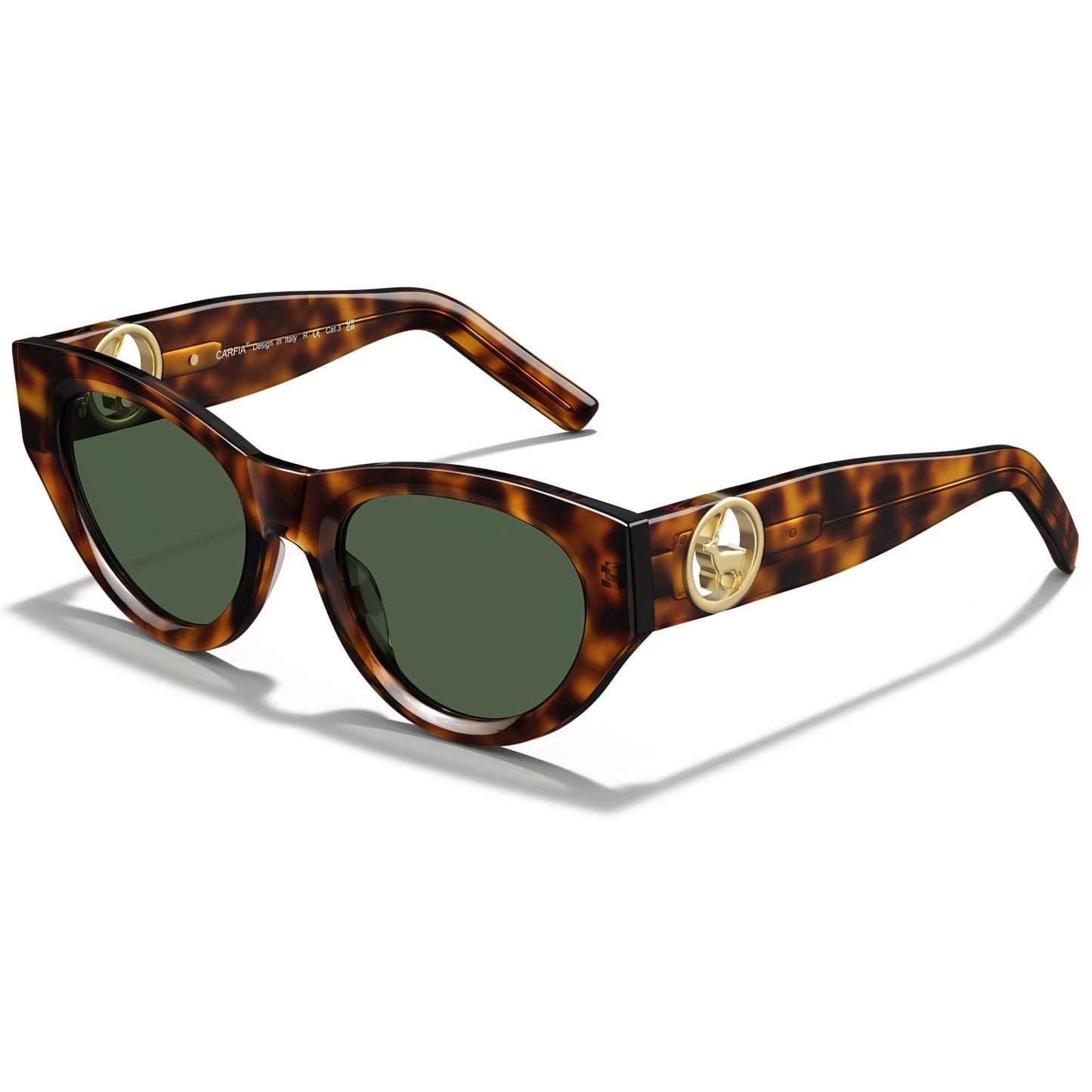 CARFIA Stylish Women's Cat-Eye Polarised Sunglasses Elegant Style for Ladies with Distinctive Antelope Logo in Italian Acetate Frame