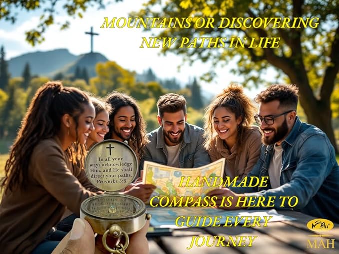 Handmade Religious Compass – “God is with You” Engraved Working Brass Gift – Christian Baptism, Confirmation, Christening or First Communion Keepsake for Boys, Teens & Men – Guided by Faith