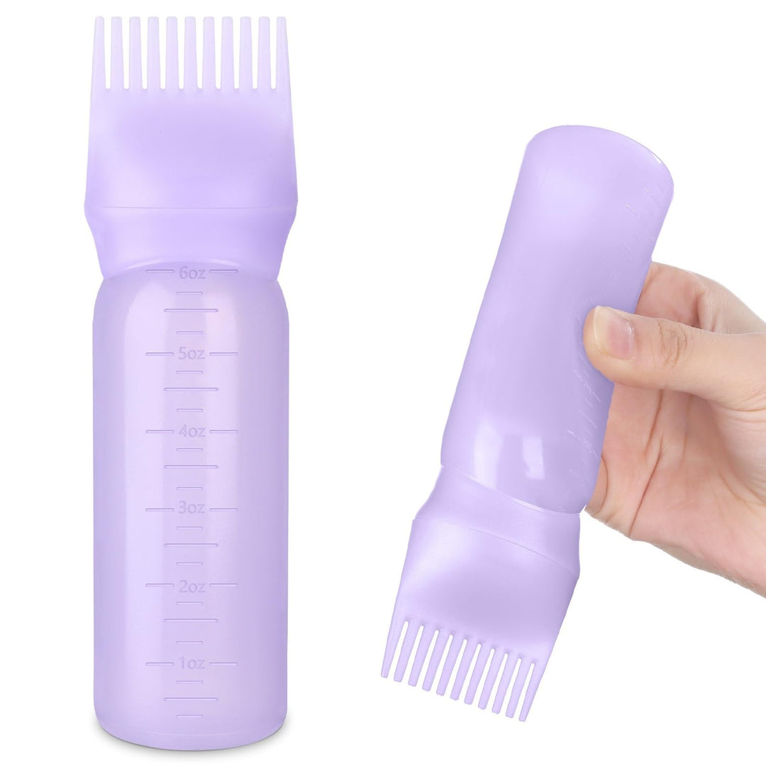 FXSPLCZ Root Comb Applicator Bottle Oil Applicator for Hair Dye Hair Oiling Bottle with Graduated Scale, 6 Ounce (Purple)