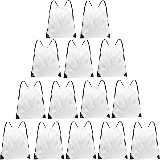 Drawstring Bags Bulk 14 Pcs Drawstring Backpack Bulk Cinch Bag Sackpack for Men Women Gym (White)