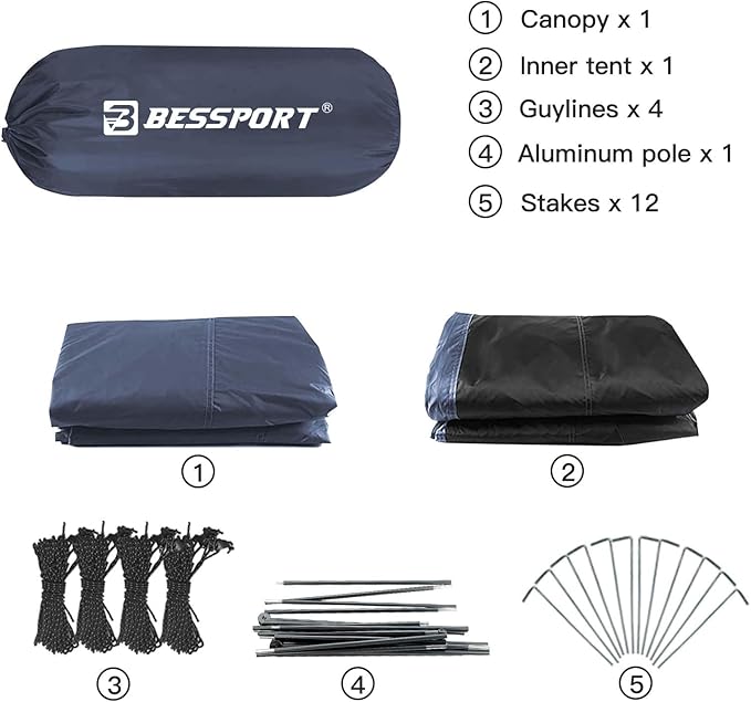 Bessport Camping Tent for 2-3 Person, Lightweight Backpacking Tent Waterproof Windproof Two Doors Easy Setup Double Layer Outdoor Tents for 3 to 4 Seasons, Suitable for Outdoor,Hiking,Camping