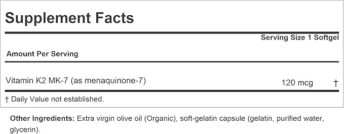 ANDREW LESSMAN Vitamin K2 MK7 120 mcg 30 Softgels - Essential for Healthy Calcium Utilization, Promotes Optimum Skeletal, Heart and Arterial Health. No Additives. Small Easy to Swallow Softgels
