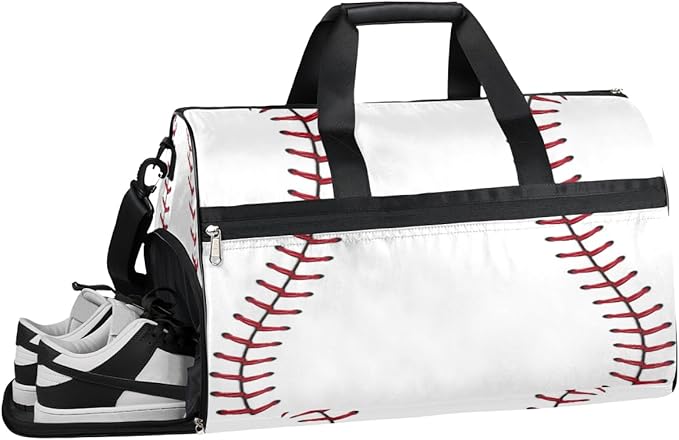 Baseball Dry Wet Depart Duffle Overnight Bag with Shoes Compartment & Wet Pockets, Water Resistant Weekender Travel Gym Pouch For Swim Gymnastics Ballet Sleepovers