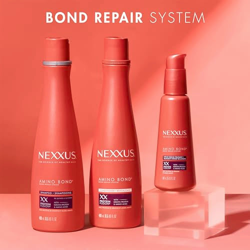 Nexxus Bond Repair Shampoo, Conditioner & Intense Rebond Treatment Bundle Amino Bond 3 Pack for All Types of Damaged Hair, with Keratin Protein and Amino Acids,