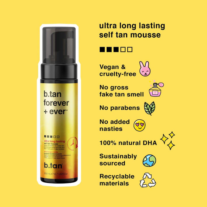 b.tan Ultra Long-Lasting Self Tanner Mousse | Vegan Dark Bronze Glow - 1 Hour Express