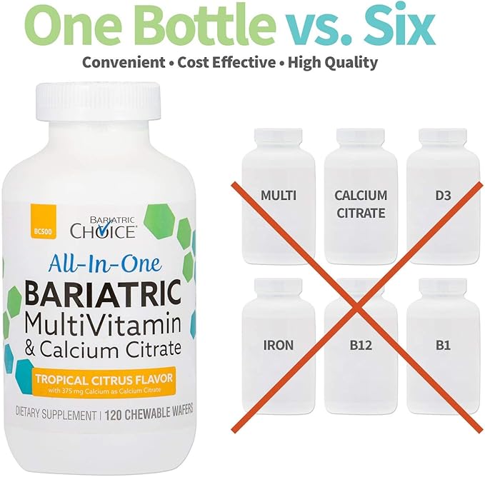 Bariatric Choice All-in-One Chewable Bariatric MultiVitamin with Iron & Calcium Citrate, Tropical Citrus (120ct)